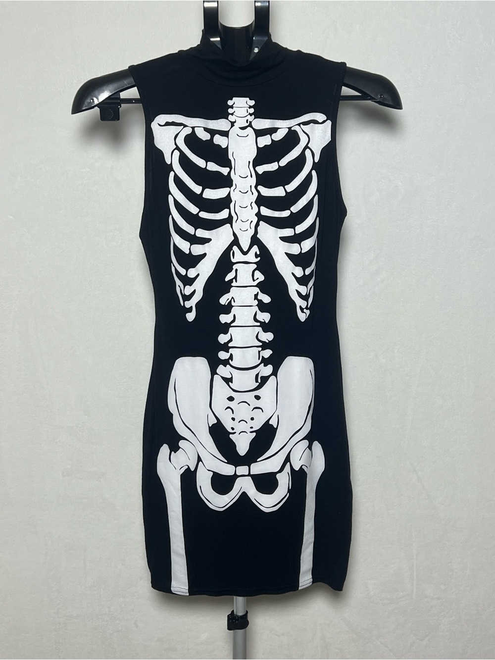 NASTY GAL Black Sleeveless Halloween Skeleton Print Mock Neck Bodycon Dress sz 2 - Picture 3 of 11